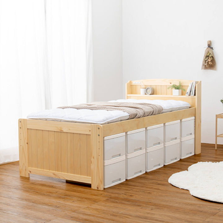 ベッド床下収納セミダブル宮棚2口コンセント敷き布団OK