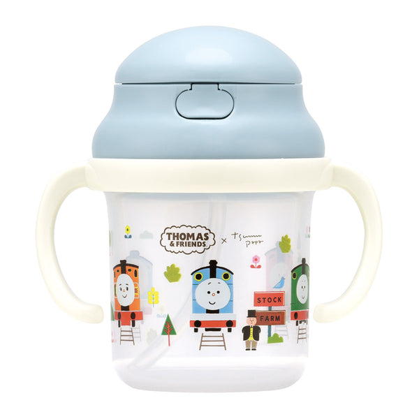 ストローマグストローホッパー両手マグ持ち手付き230mlトーマス×つむぱぱ