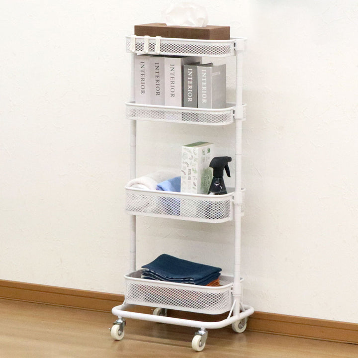スリムワゴン幅31.5cm4段メッシュタイプキャスター付き