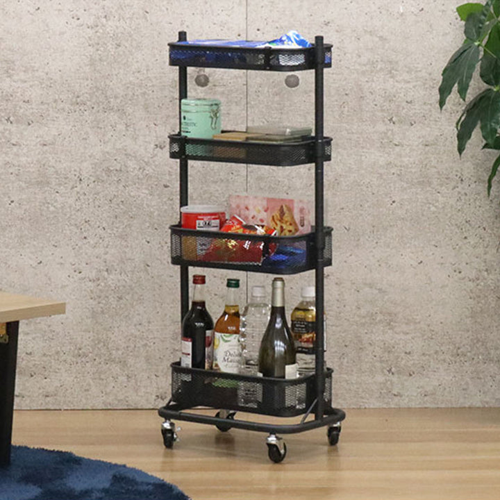 スリムワゴン幅31.5cm4段メッシュタイプキャスター付き