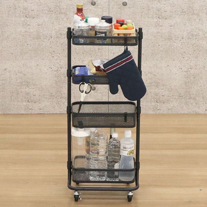 スリムワゴン幅31.5cm4段メッシュタイプキャスター付き