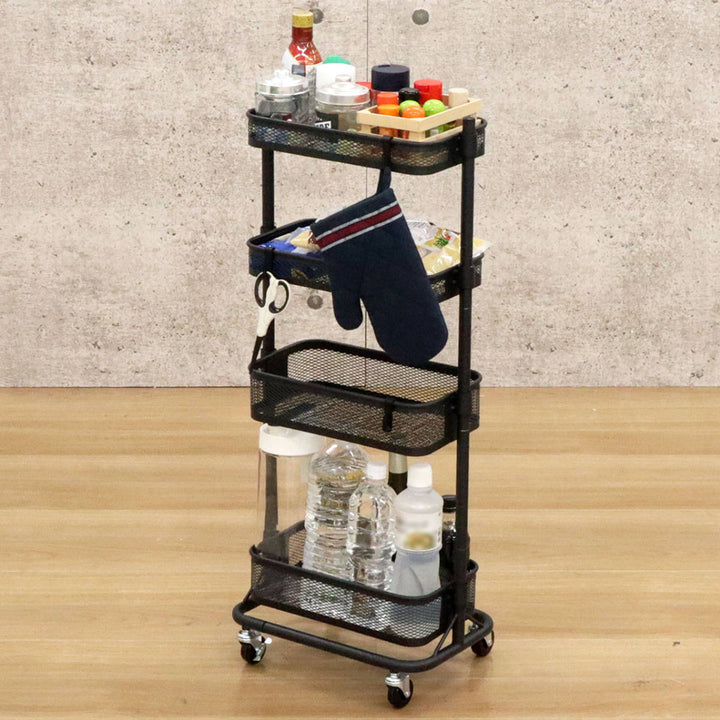 スリムワゴン幅31.5cm4段メッシュタイプキャスター付き