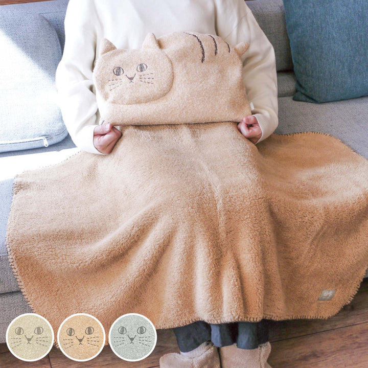 ブランケットインクッションにゃふにゃふ100x70cmネコ
