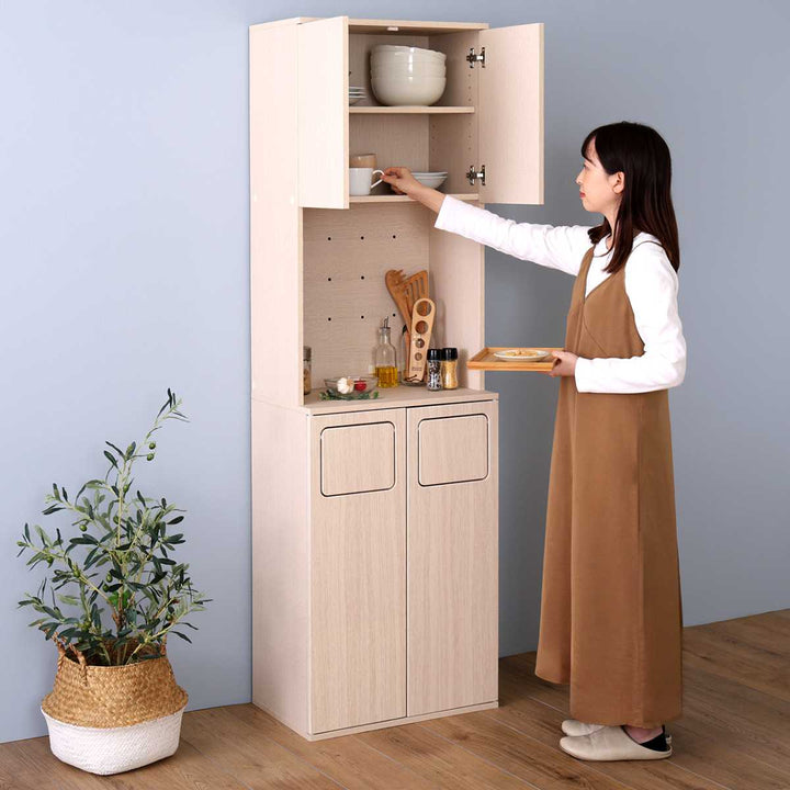 ゴミ箱一体型食器棚幅53.4cmゴミ箱2つタイプ45L対応