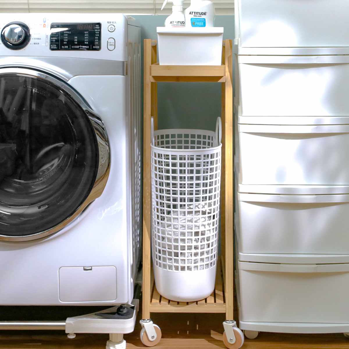 ランドリーワゴン 竹製ランドリーワゴン 2段 バスケット1個セット