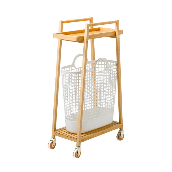 ランドリーワゴン竹製ランドリーワゴン2段バスケット1個セット
