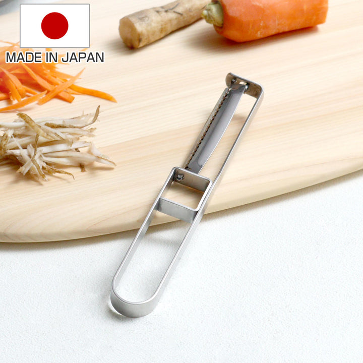 細切りピーラーI字安全ケース付きオールステンレス日本製縦型ピーラーサンクラフト