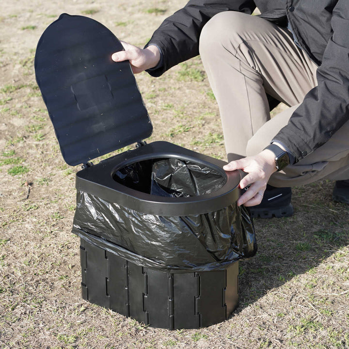 簡易トイレポータブルトイレD型折りたたみコンパクトゴミ袋凝固剤収納袋付き