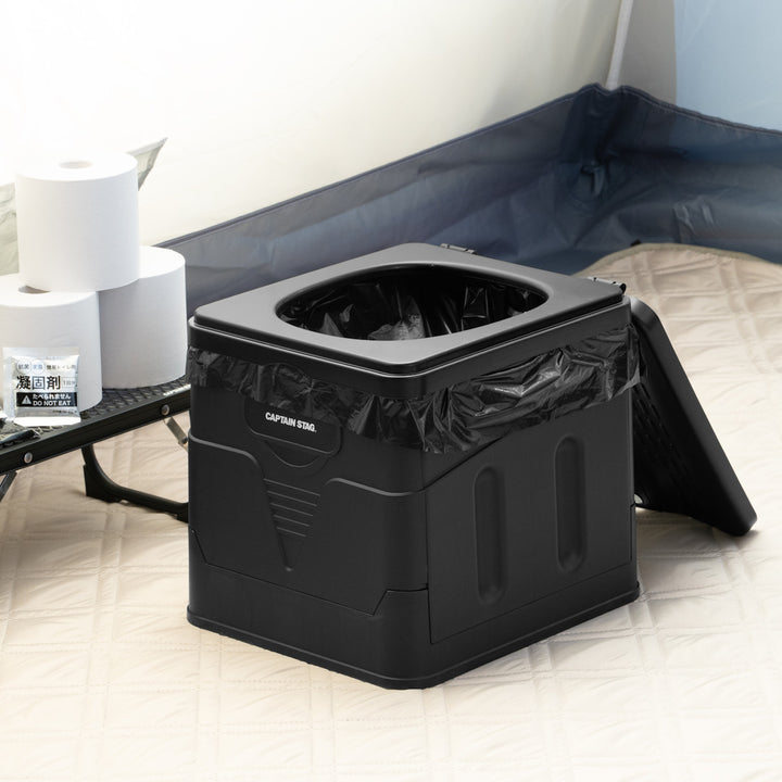 簡易トイレポータブルトイレスクウェア折りたたみコンパクトゴミ袋凝固剤収納袋付き