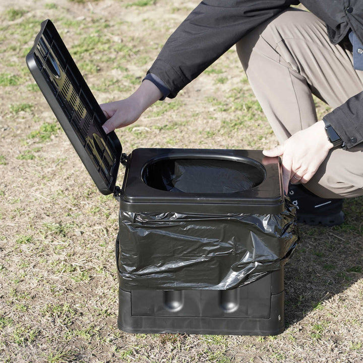 簡易トイレポータブルトイレスクウェア折りたたみコンパクトゴミ袋凝固剤収納袋付き