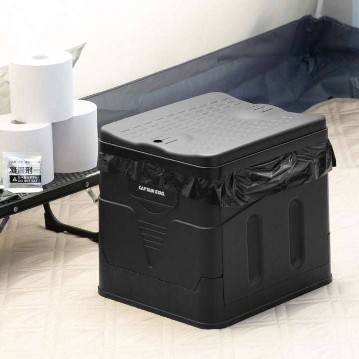 簡易トイレポータブルトイレスクウェア折りたたみコンパクトゴミ袋凝固剤収納袋付き