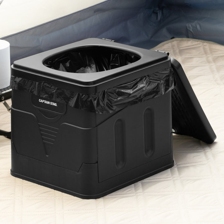 簡易トイレポータブルトイレスクウェア折りたたみコンパクトゴミ袋凝固剤収納袋付き