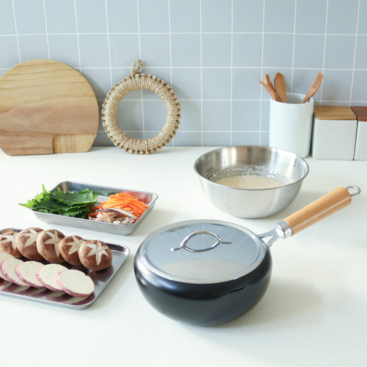 片手天ぷら鍋20cmIH対応蓋付きラルス油はねしにくい揚げ鍋