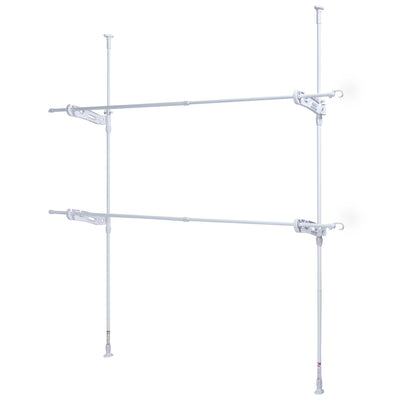 物干し 室内 窓枠物干し 突っ張り式部屋干しポール 2段 物干し竿 2本付