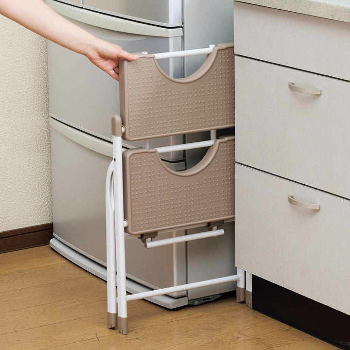 脚立コンパクト踏み台2段折りたたみホワイトラテ