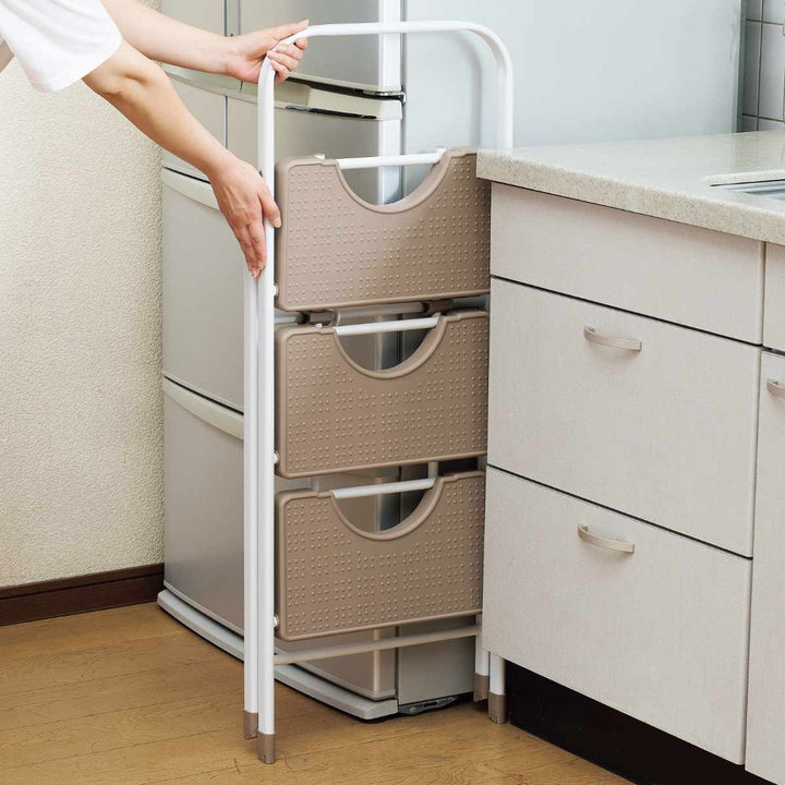 脚立コンパクト踏み台3段折りたたみホワイトラテ