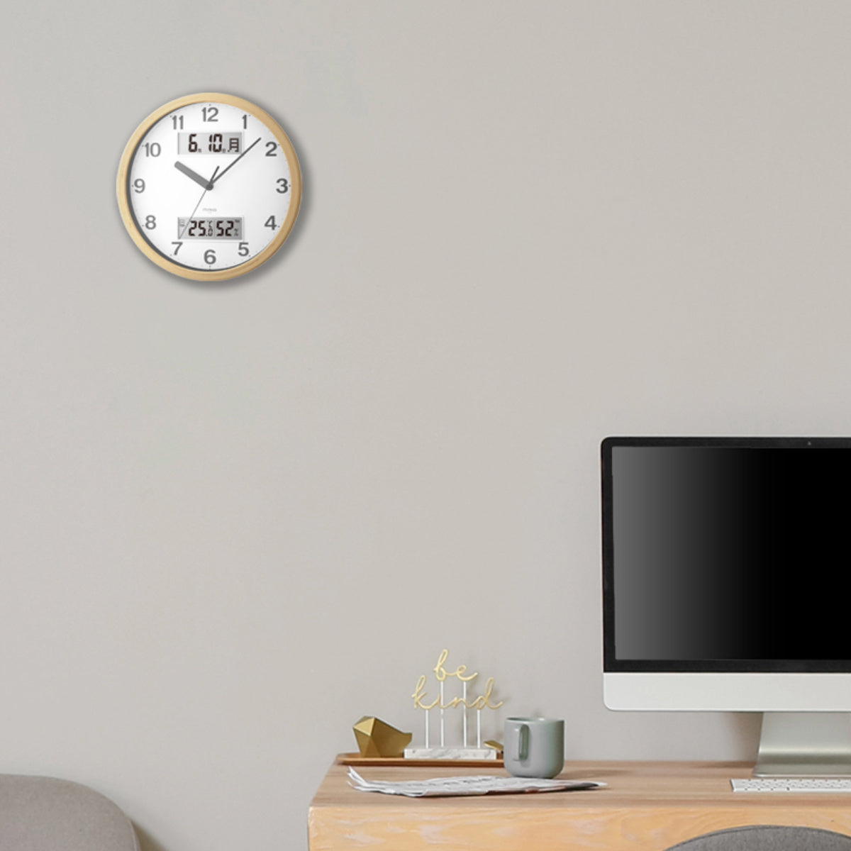 掛け時計 MAG ダブルポイント 連続秒針 カレンダー付き 温湿度計付き