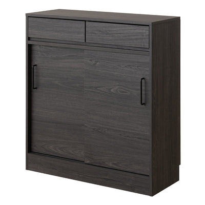 カウンター下収納 キャビネット 幅80cm 引戸 黒木目