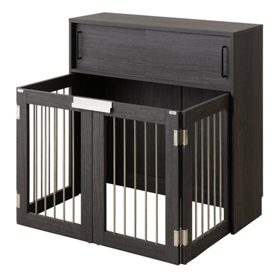 カウンター下収納 ペットケージ 幅90cm 折りたたみ式 黒木目