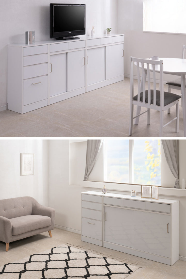 カウンター下収納幅110cmキャビネット引き戸艶有り