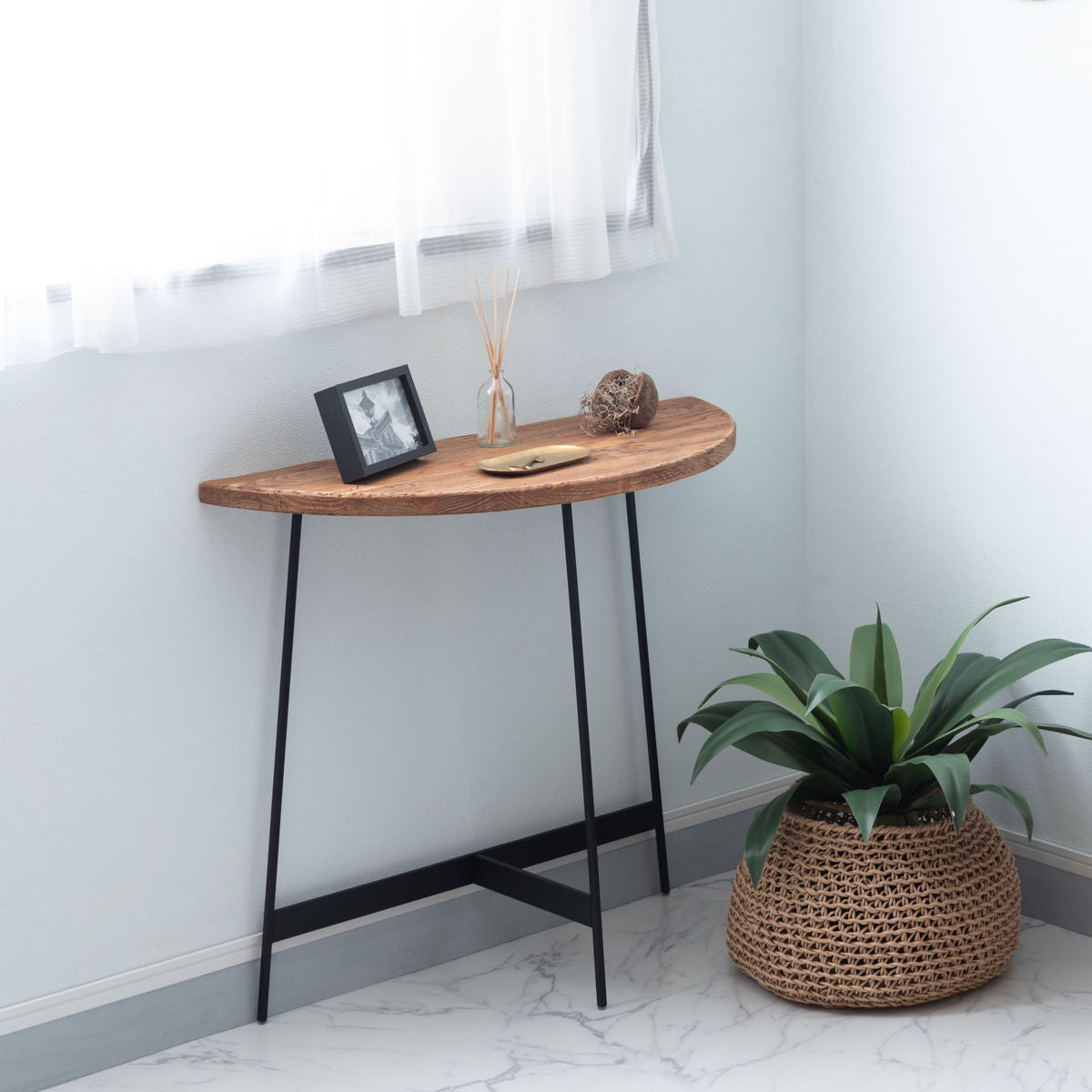 ナチュラルウッド 半円形コンソールテーブル サイドテーブル｜スタイリッシュ半円コンソール - territory