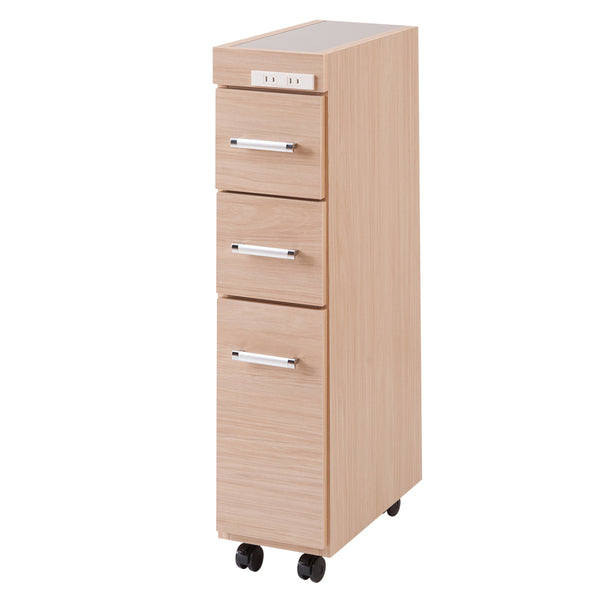 スリムキッチンワゴン幅20cmステンレス天板2口コンセント日本製完成品