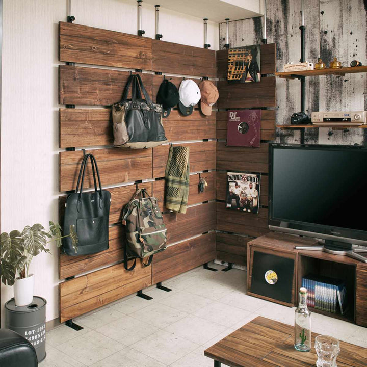 突っ張りウォールパーテーション幅56cmフック6個付天然木日本製