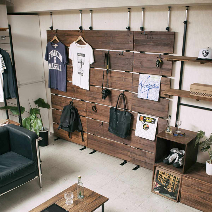 突っ張りウォールパーテーション幅86cmフック6個付天然木日本製