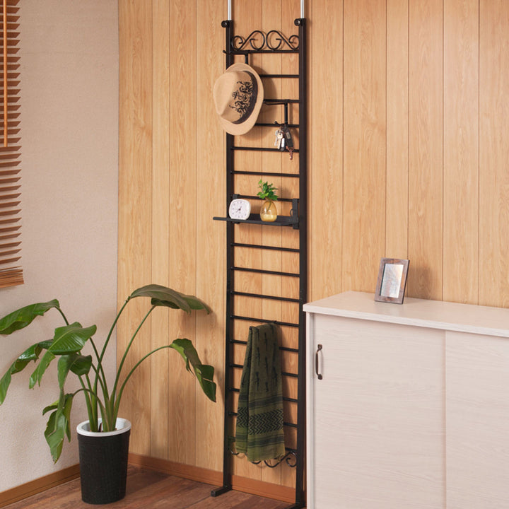 突っ張りラダーラック幅40cmフック3個棚板1枚付きカールデザイン