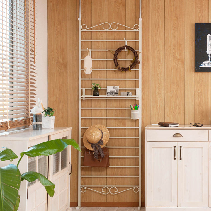 突っ張りラダーラック幅65cmフック4個棚板1枚付きカールデザイン