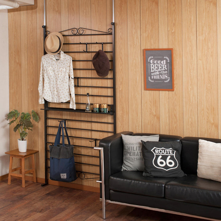 突っ張りラダーラック幅95cmフック5個棚板1枚付きカールデザイン