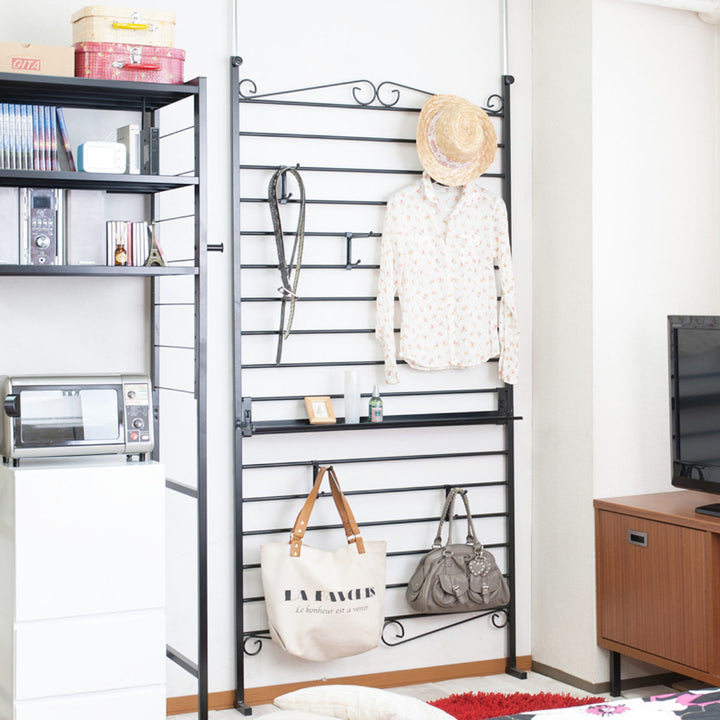 突っ張りラダーラック幅95cmフック5個棚板1枚付きカールデザイン