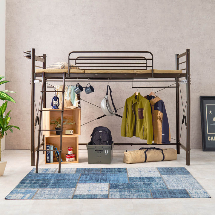 ロフトベッドシングルミドルタイプカーテン取付可能2口コンセント付2WAY