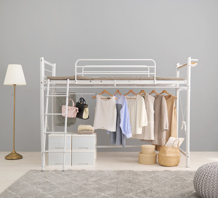 ロフトベッドシングルミドルタイプカーテン取付可能2口コンセント付2WAY