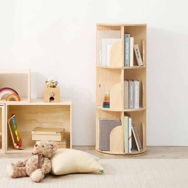 回転式コミックラック3段幅39cm108冊収納天然木簡単組立