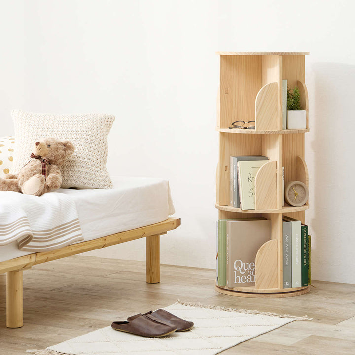 回転式コミックラック3段幅39cm108冊収納天然木簡単組立