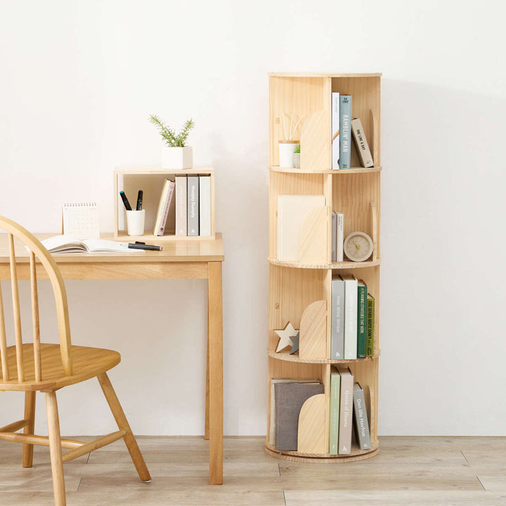 回転式コミックラック4段幅39cm144冊収納天然木簡単組立