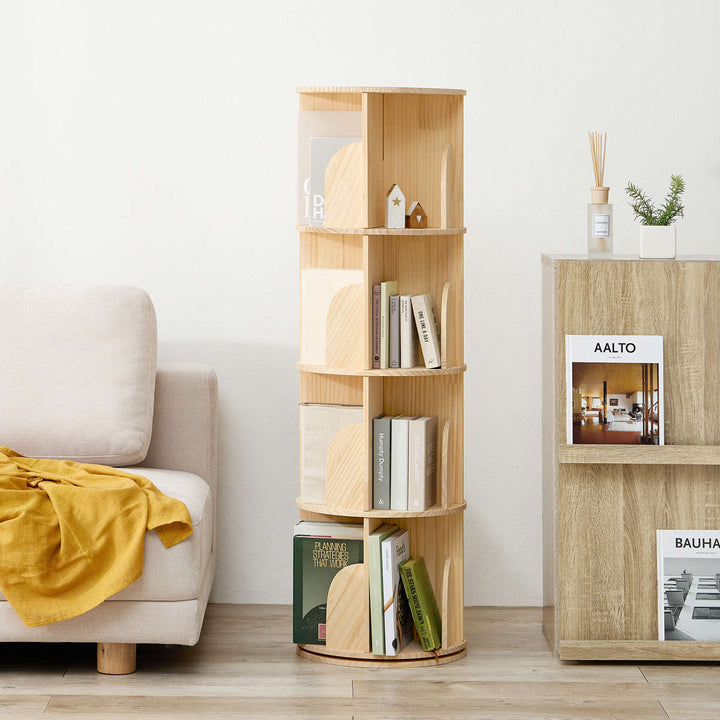 回転式コミックラック4段幅39cm144冊収納天然木簡単組立