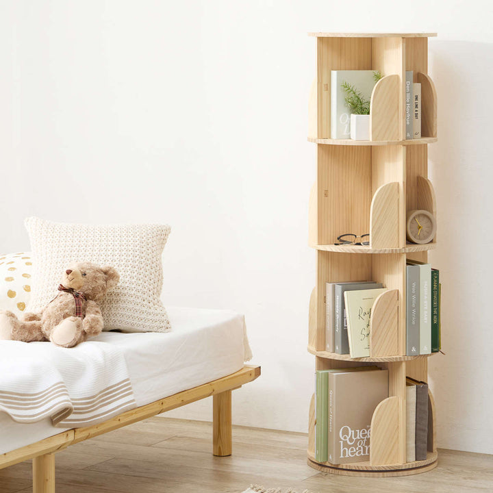 回転式コミックラック4段幅39cm144冊収納天然木簡単組立