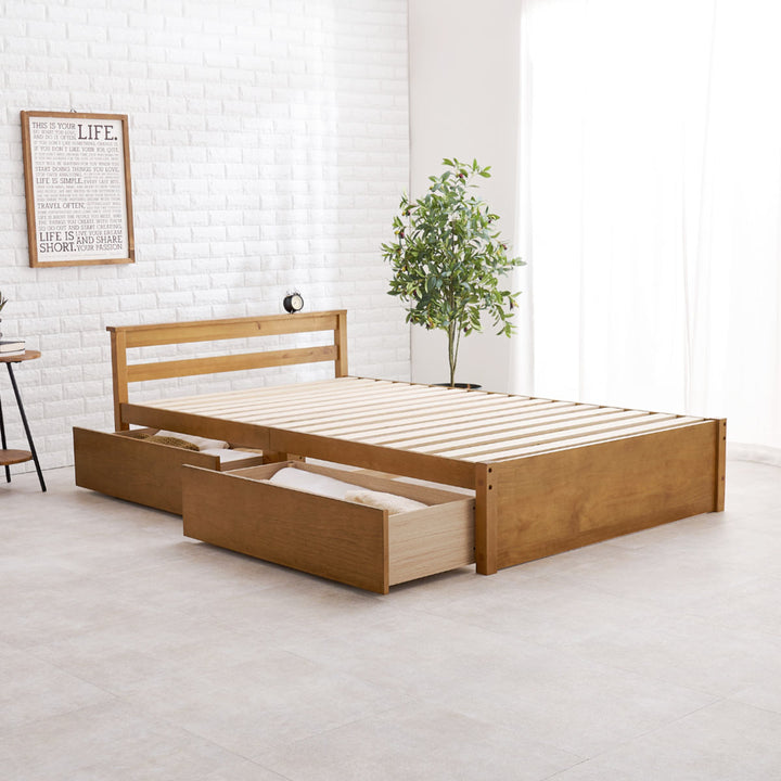 引出し付ベッドセミダブル天然木すのこ耐荷重200kg