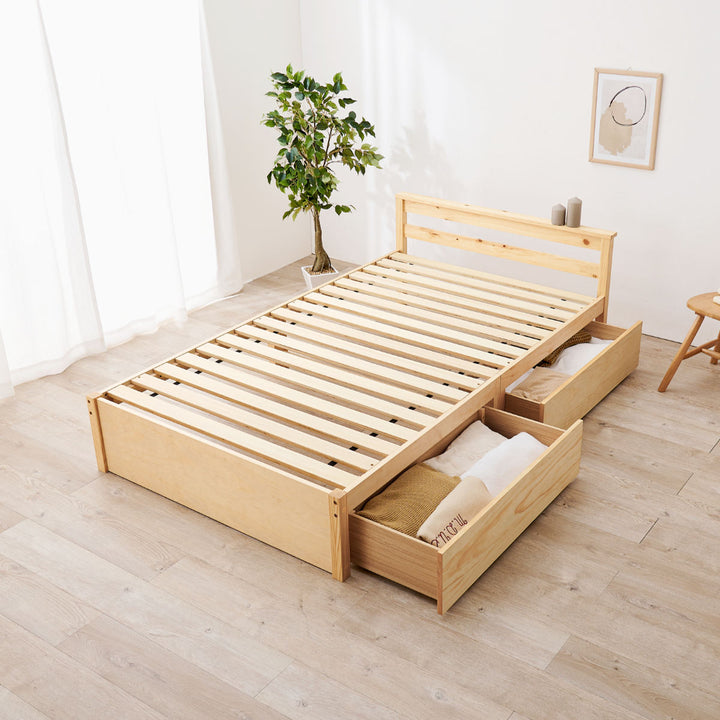引出し付ベッドセミダブル天然木すのこ耐荷重200kg