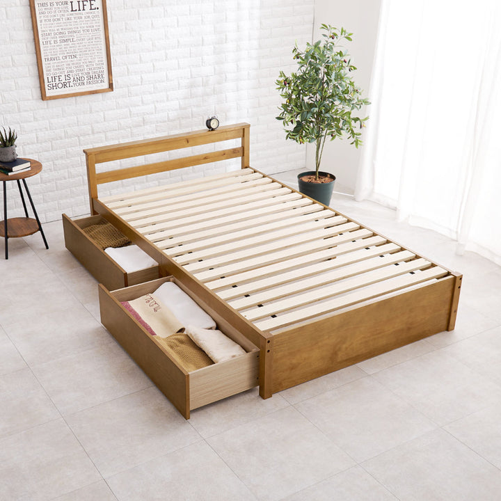 引出し付ベッドセミダブル天然木すのこ耐荷重200kg