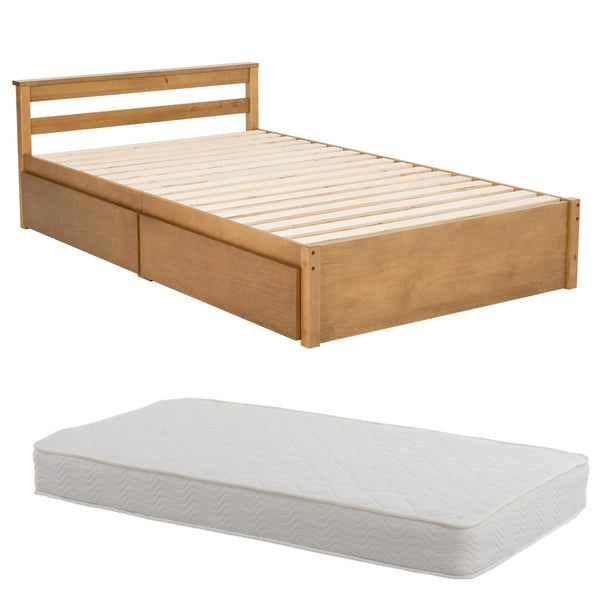 引出し付ベッドセミダブルポケットコイルマットレス付天然木すのこ耐荷重200kg