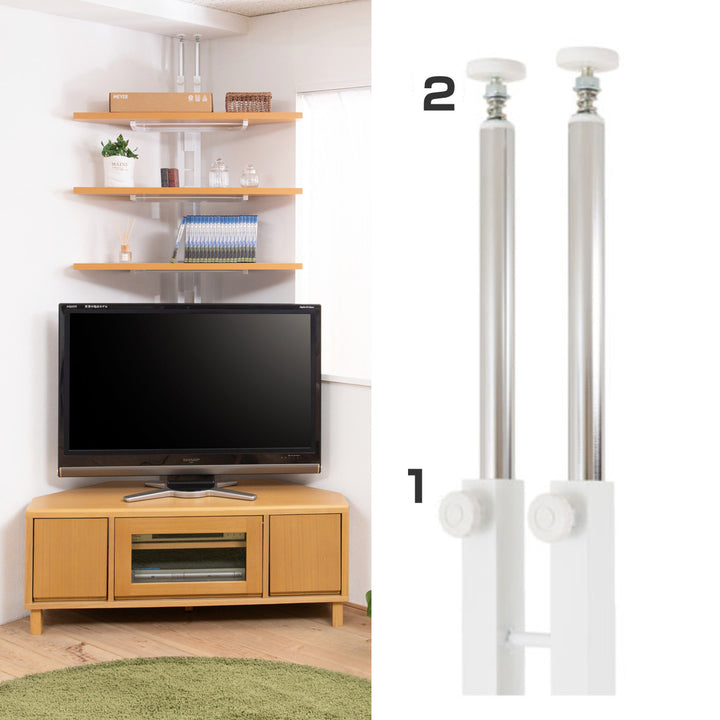 突っ張りコーナーラック3段可動棚日本製