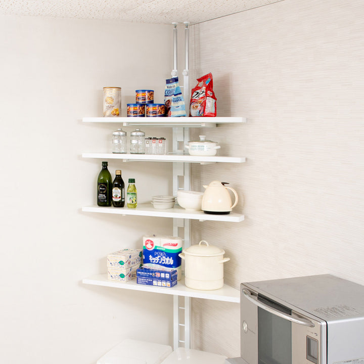 突っ張りコーナーラック4段可動棚日本製