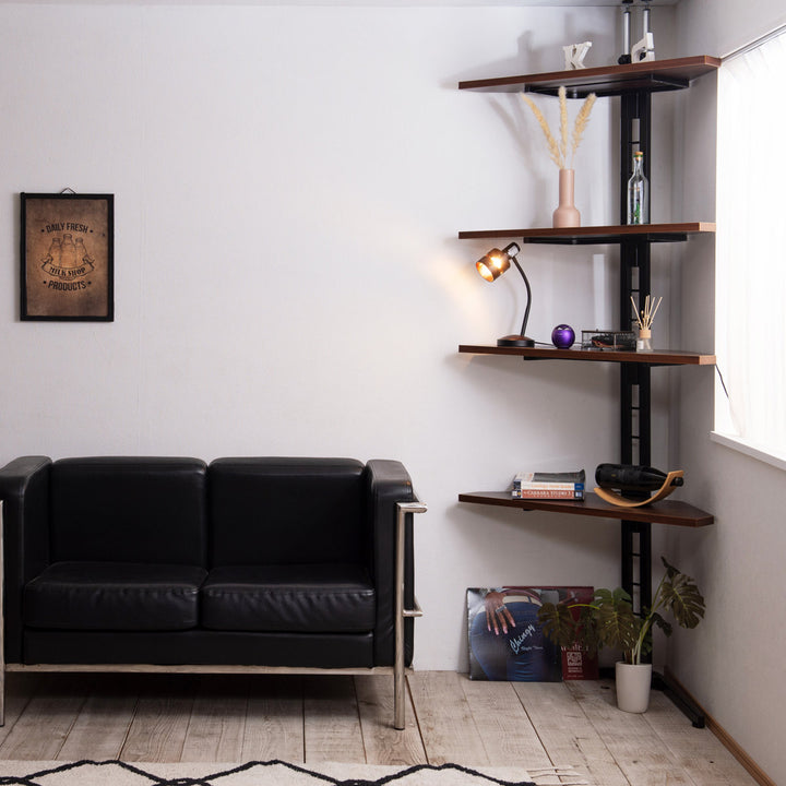 突っ張りコーナーラック4段可動棚日本製