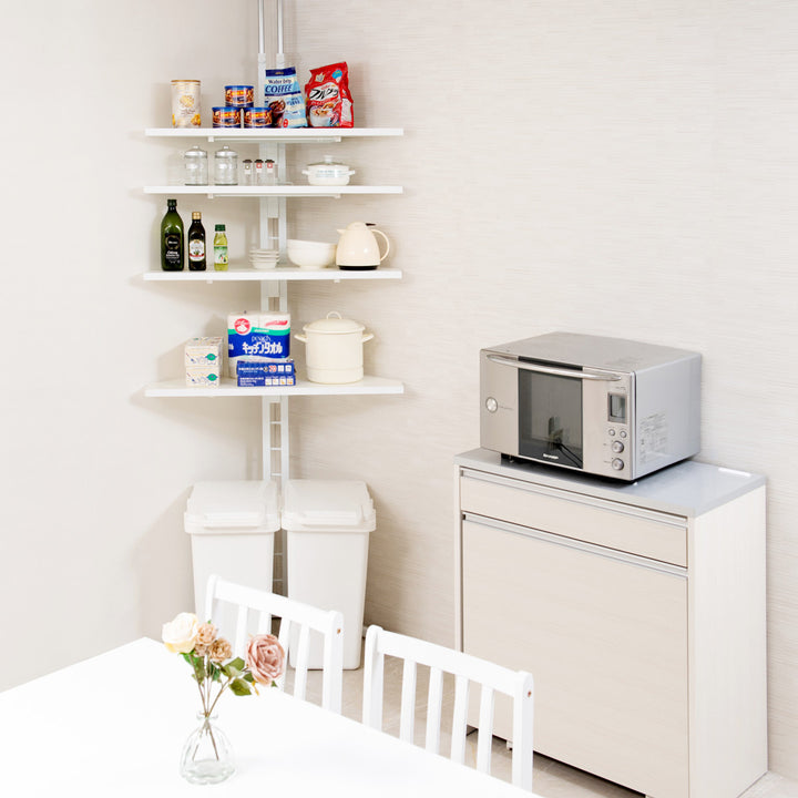 突っ張りコーナーラック4段可動棚日本製