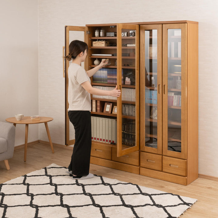 本棚ガラス扉幅80cm桐材完成品日本製