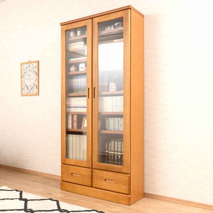 本棚ガラス扉幅80cm桐材完成品日本製