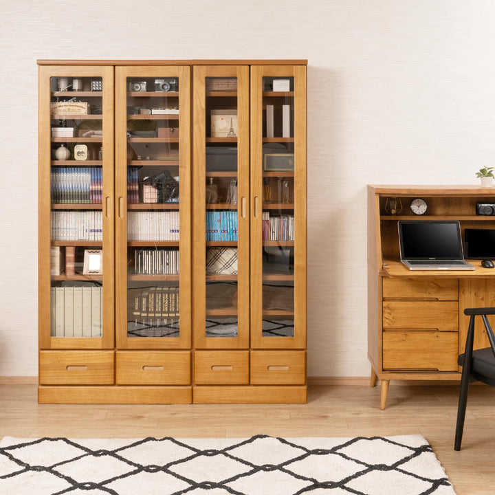 本棚ガラス扉幅80cm桐材完成品日本製